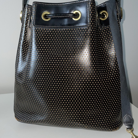 Dooney & Bourke Black Perforated Drawstring Crossbody Saddle Leather - Picture 3 of 10